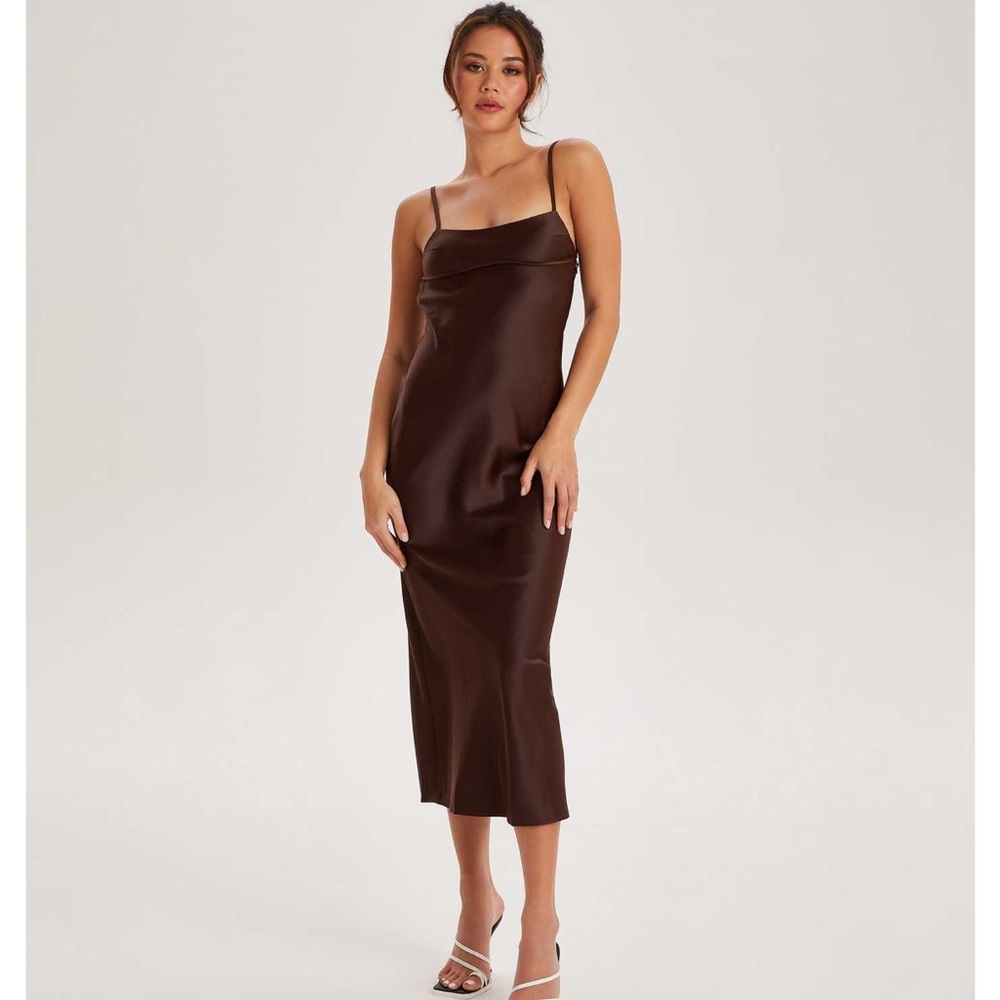 Micas Brown Satin Dress - Picture 3 of 4